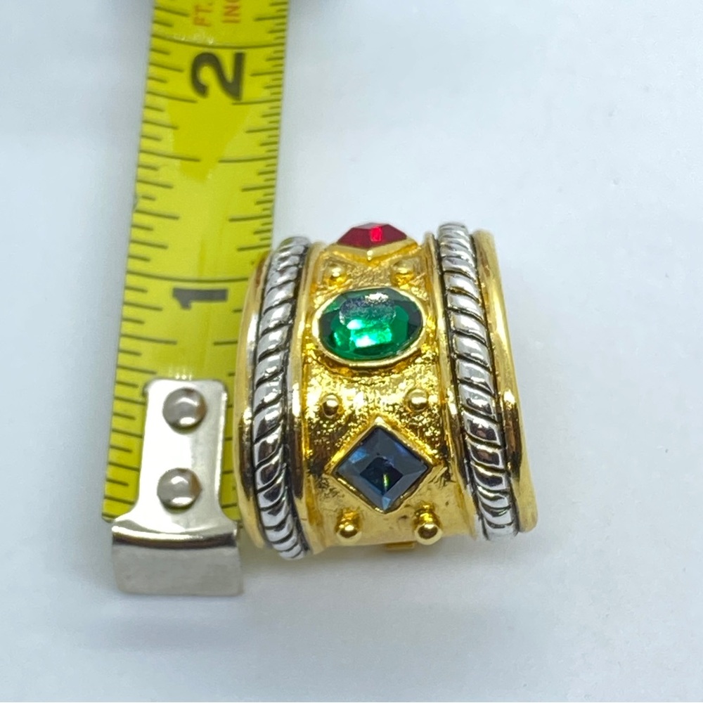 Vintage 80’s NWOT Emerald Sapphire Ruby Rhinestone Gold Tone Clip Earrings - Picture 7 of 8